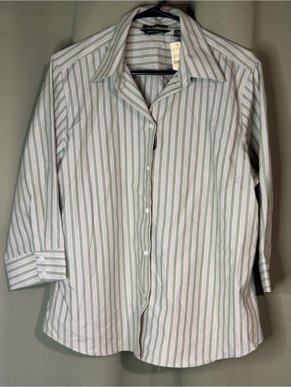 Eddie Bauer Wrinkle Resistant Button Down 3/4 Sleeve Blouse 100% Cotton NWT XL